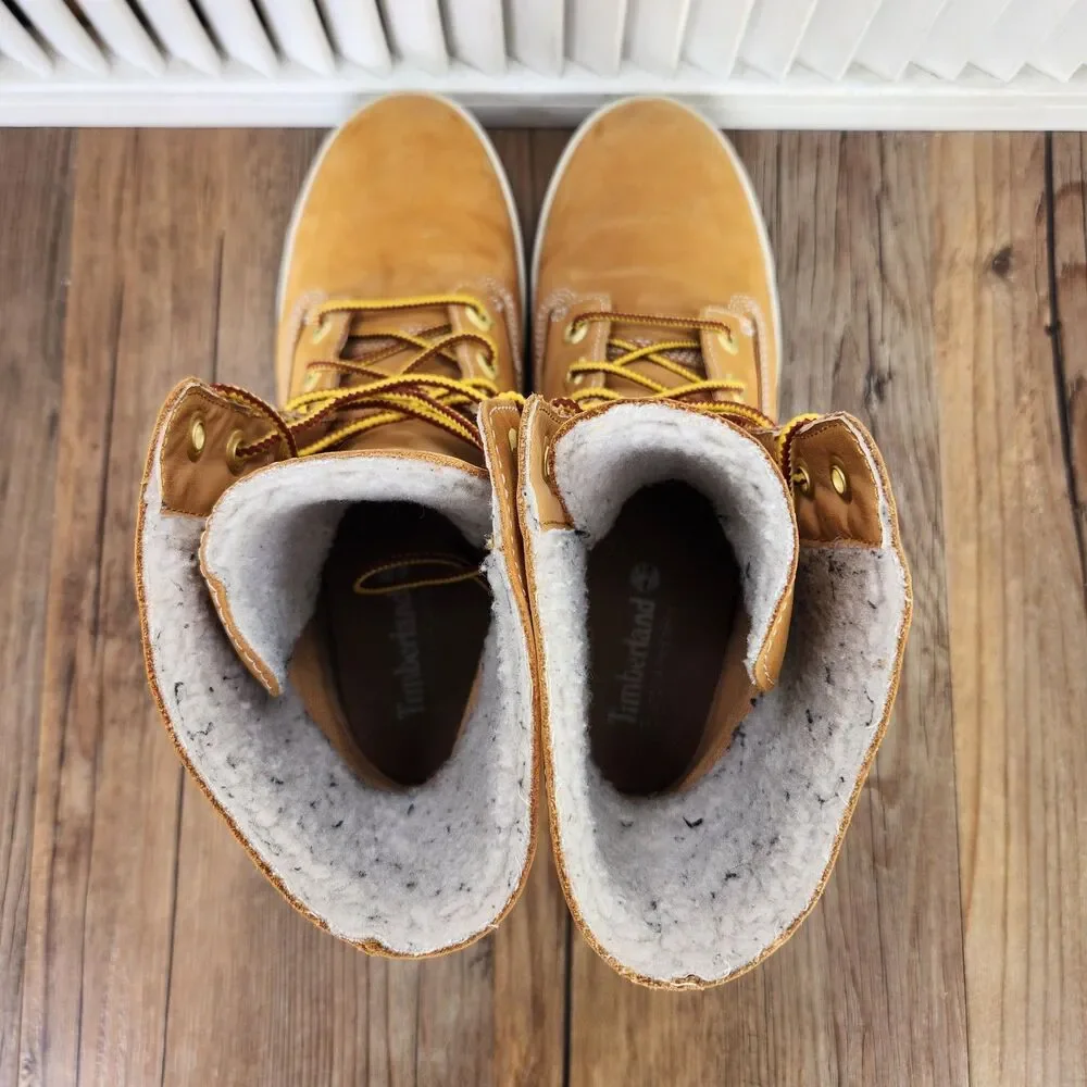 Timberland Earthkeepers Roll Top Boots Womens 9 Wheat Nubuck Fleece Collar 8643A